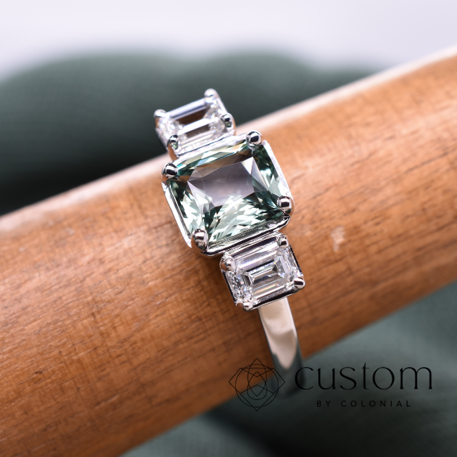 Green Sapphire Diamond Ring