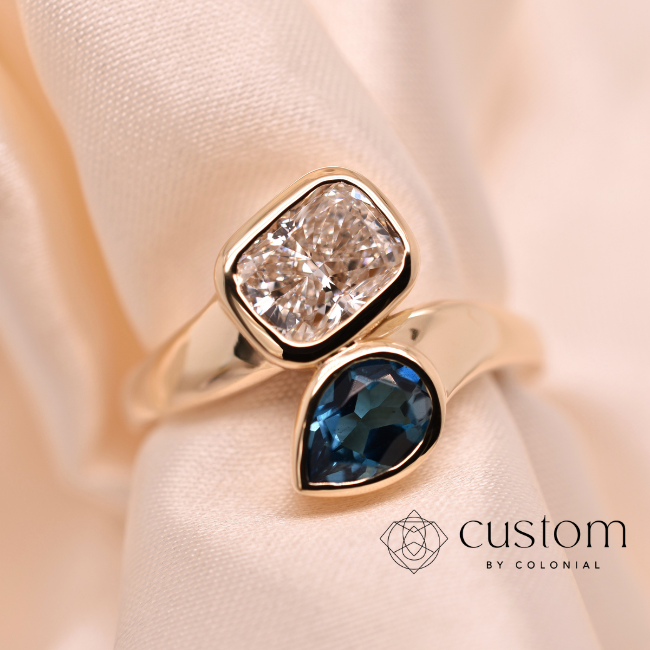 Custom Topaz and Diamond Bypass Fashion Ring