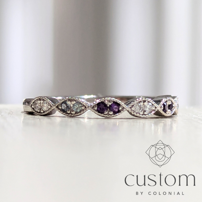 Custom: Alternating Alexandrite and Amethyst Ring