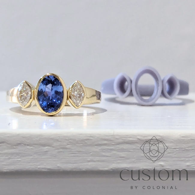 Custom: Marquise Sapphire and Diamond Ring